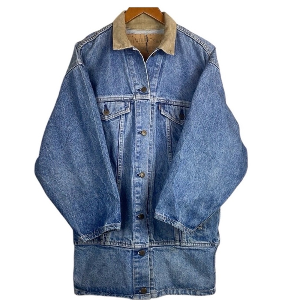 VTG LEVI'S USA Made Oversized Denim Barn Chore Field Jacket Corduroy Collar Sz S
